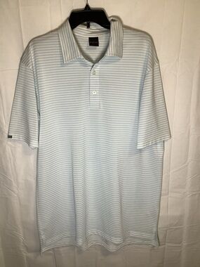 Dunning GOLF Men's Striped Light Blue Polo ShirtL